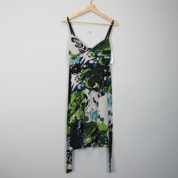 Deep Blue Y2K Floral Print Dress L Green Italy Strappy Tie Back Retro Summer 264 - Picture 1 of 10